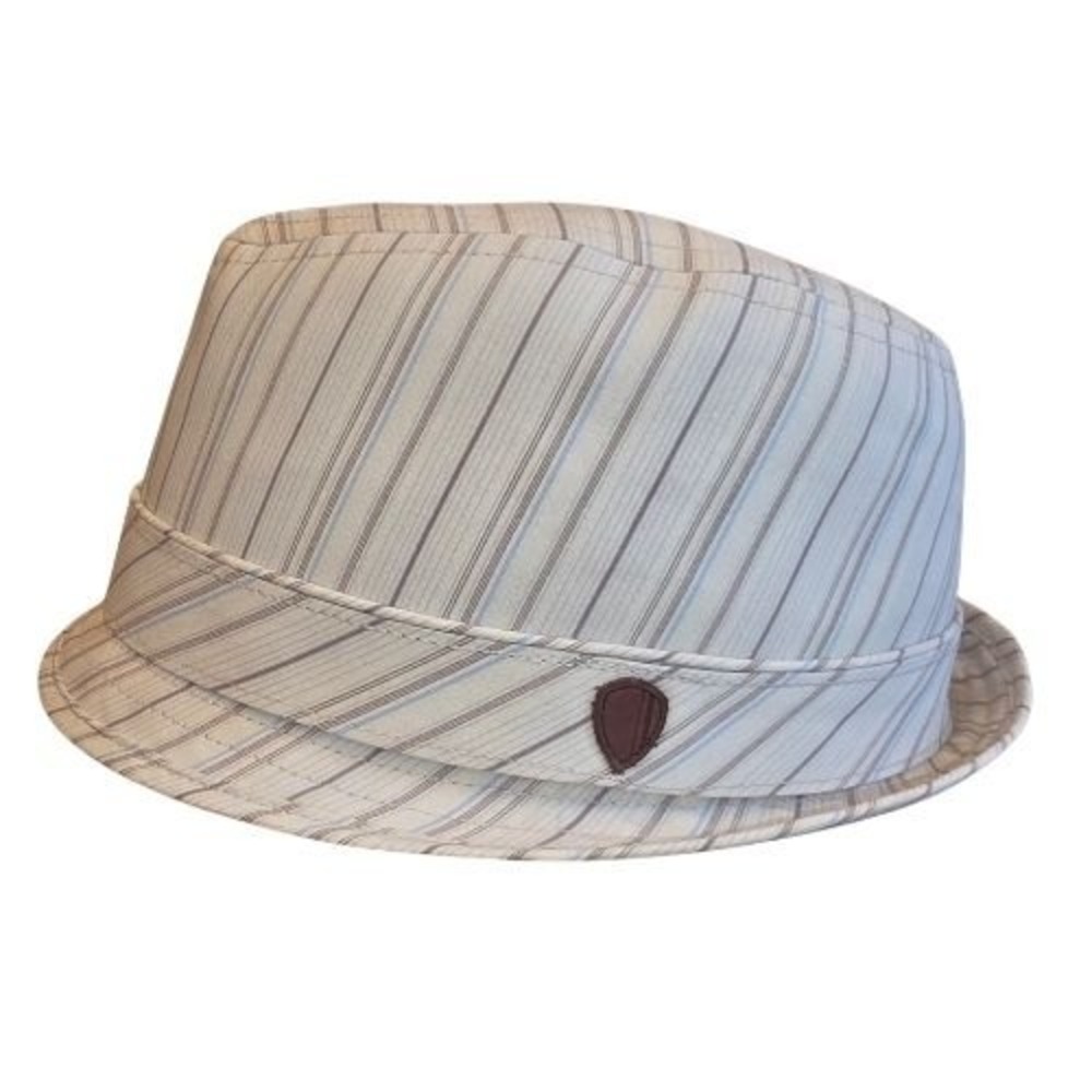 Ben‎ Sherman Pinstripe Fedora Hat Tan Blue White Dapper Retro Trilby Grandpacore